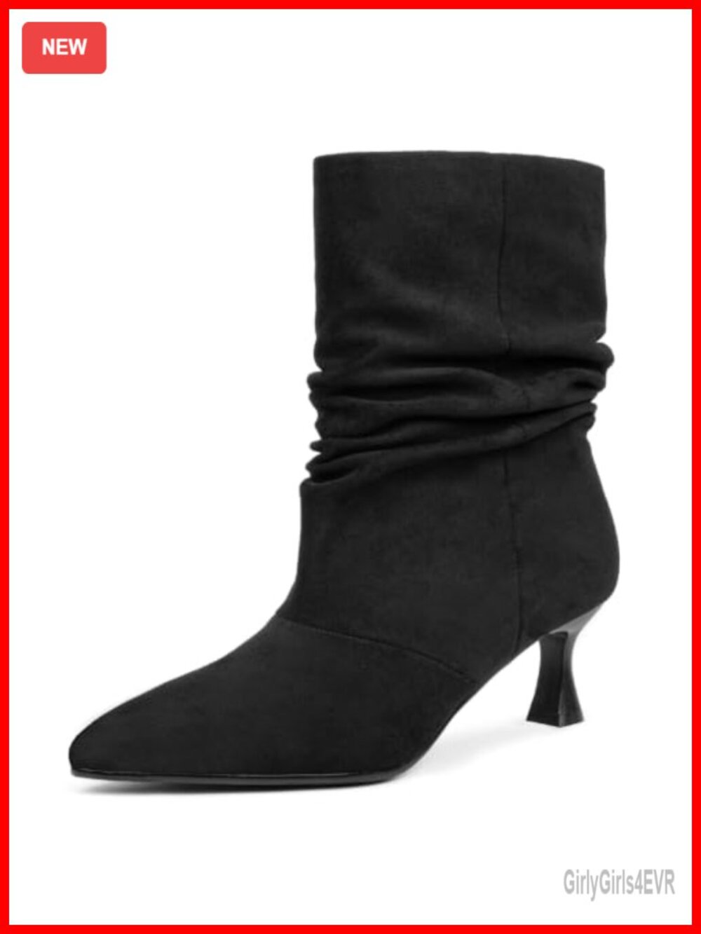 Suede Slouchy Ankle Boots Kitten Heel Pointed Toe Pull On Booties